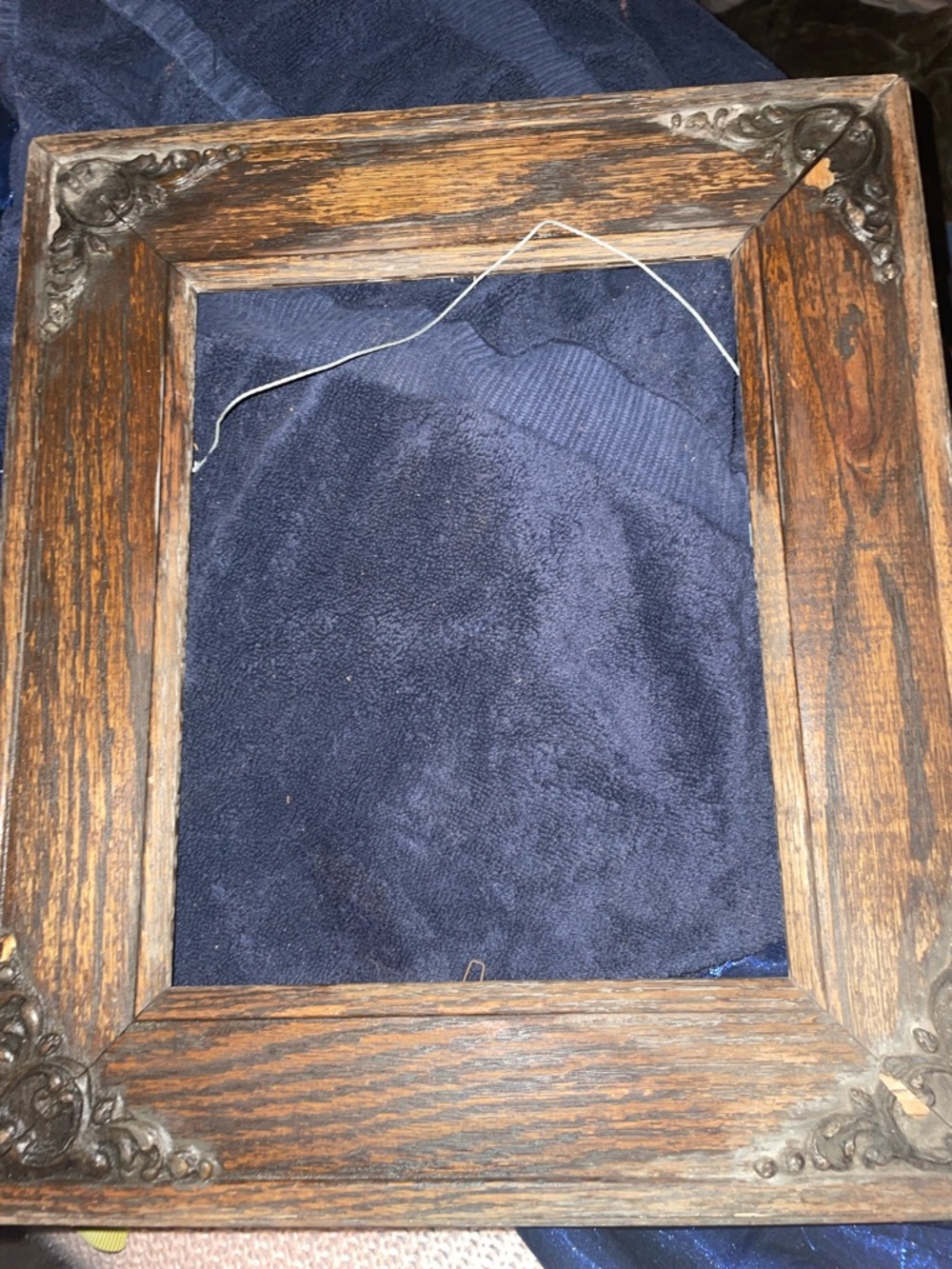 Ornate Wood Picture Frame with Metal Corner Accents - Brown